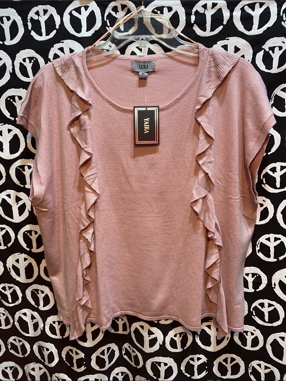 NWT Yaira Dusty Rose Boxy Ruffle Sleeveless Sweater Top SZ M